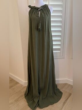 Rodebjer Olive Green Ruffled Halter Maxi Dress